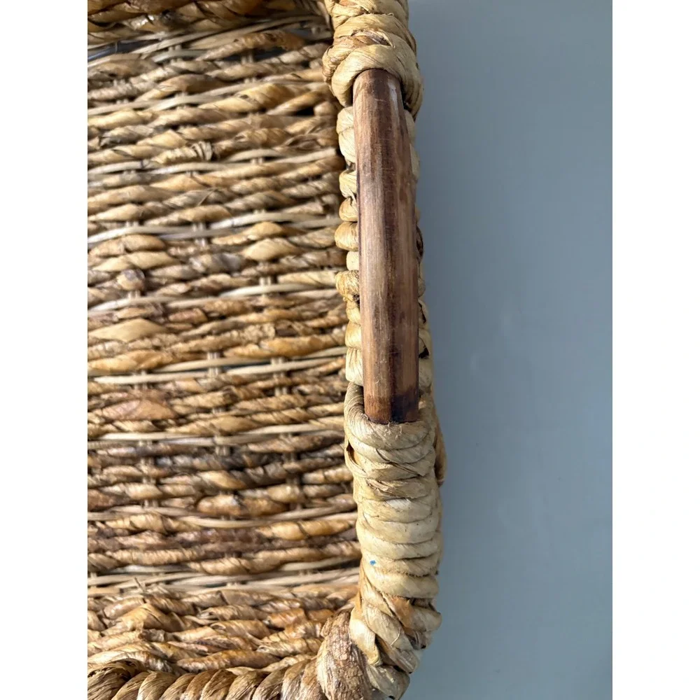 Natural‎ Woven Seagrass Tray Rectangular Basket with Wood Handles Brown 17x13